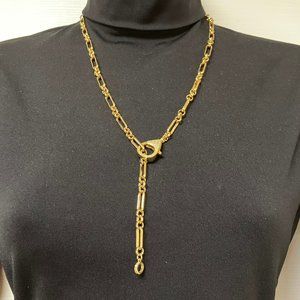 NEW 18k Real Gold Plated Paper Clip 25 inch Chain Large Cubic Zirconia Clasp